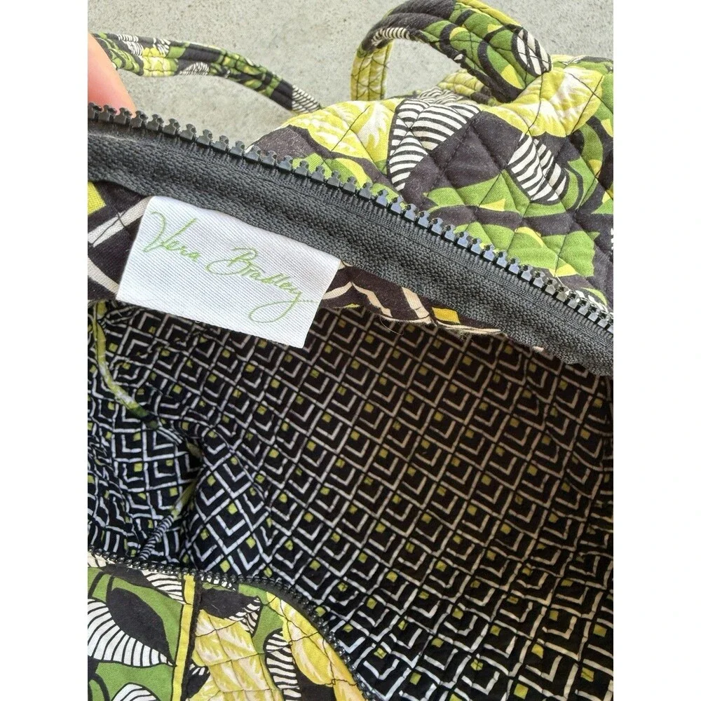 Vera Bradley La Neon Rose Quilted Duffel Tote Weekend Bag Green Black